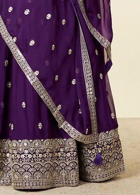 alt message - Mohey Women Purple Organza Lehenga with Embroidery image number 3